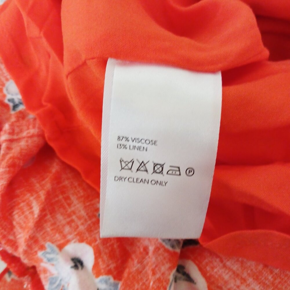 Free People Like A Lady Linen Blend Mini Dress Orange Large Fruit Ruffles NWT - Picture 12 of 12